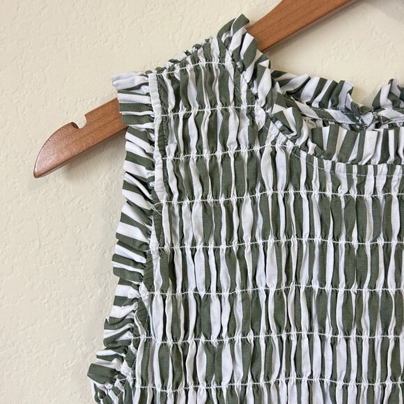 Crown Ivy Dress Womens 4 Sage Green Floral Striped Smocked Sleeveless Midi - Picture 4 of 9